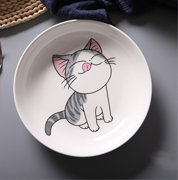 Keramisk plade tegneserie kat plade køkken fad hvid keramisk plade bøf ris suppe ben porcelæn bordservice fad: B