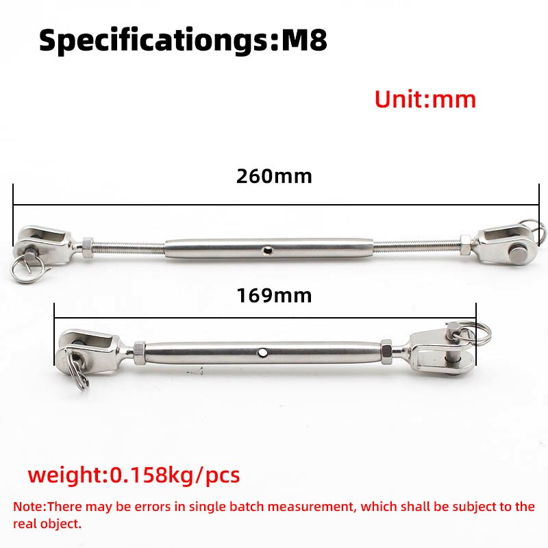 M5 M6 M8 M10 M12 M16 Stainless Steel 304 Stainless Steel Marine Sailboat Rigging Screw Closed Body Jaw/Jaw Turnbuckle: M8(1pcs)