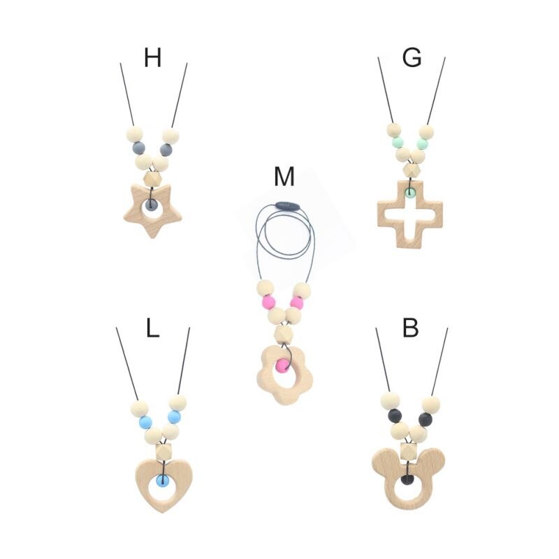 Heathy Infant Baby Beißring Halskette Kette mit 7 stücke Ungiftig Molaren Silikon Perlen & 1pc Nette Holz Cartoon muster Spielzeug 5 stücke/lot