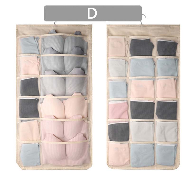 Mcao Hanging Closet Organizer Dual-Sided Wall Shelf Wardrobe Storage Bags for Underwear Bra Sock Mesh Pocket Metal Hanger TJ3624: D