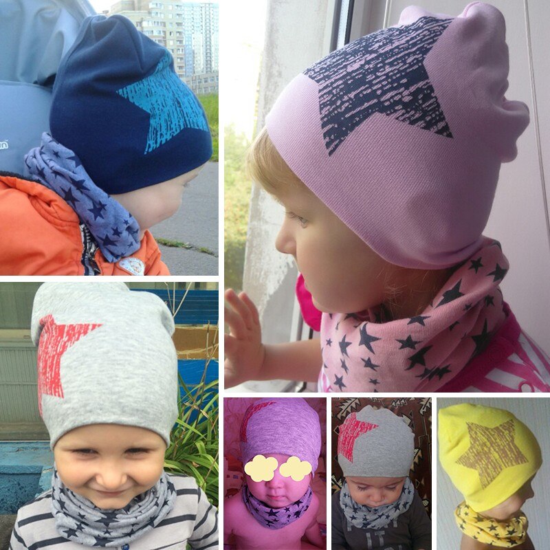 Bonnet d'hiver en coton chaud pour bébé garçon, bonnet, écharpe, bonnet, motif étoile