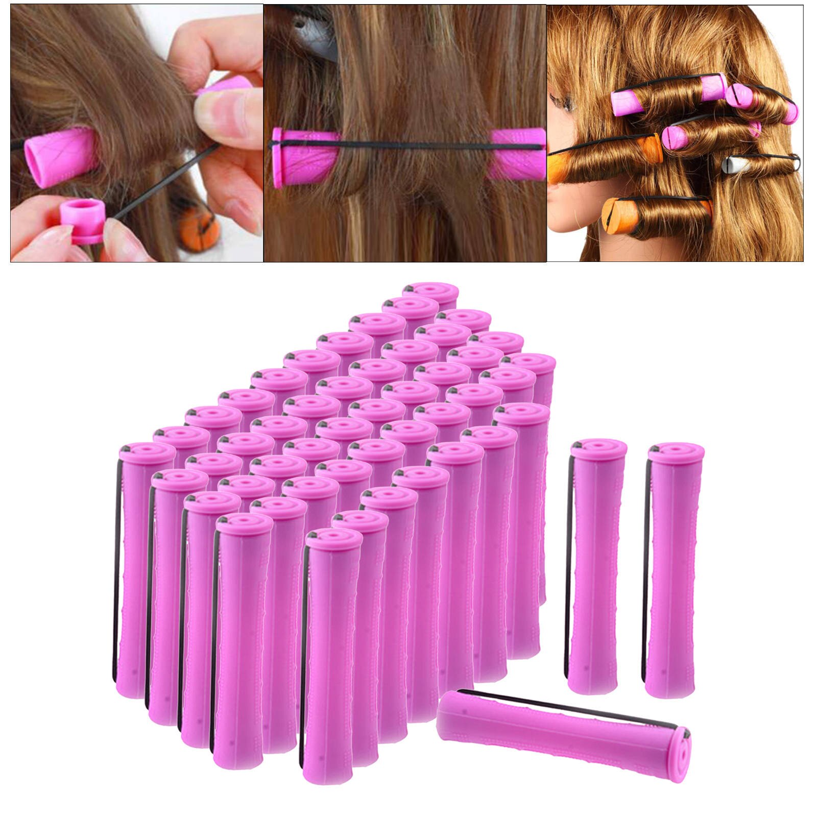 Varillas para rizar el cabello para mujer, rodillos de pelo largo y corto sin calor, herramientas de peluquería con banda de goma, 1 paquete