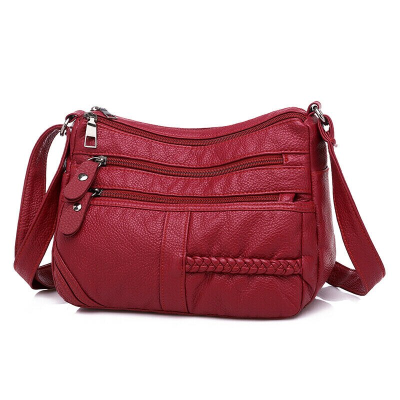 Women's Soft Leather Shoulder Bags Multi-Layer Classic Crossbody Bag Luxury Handbag and Purse: Red