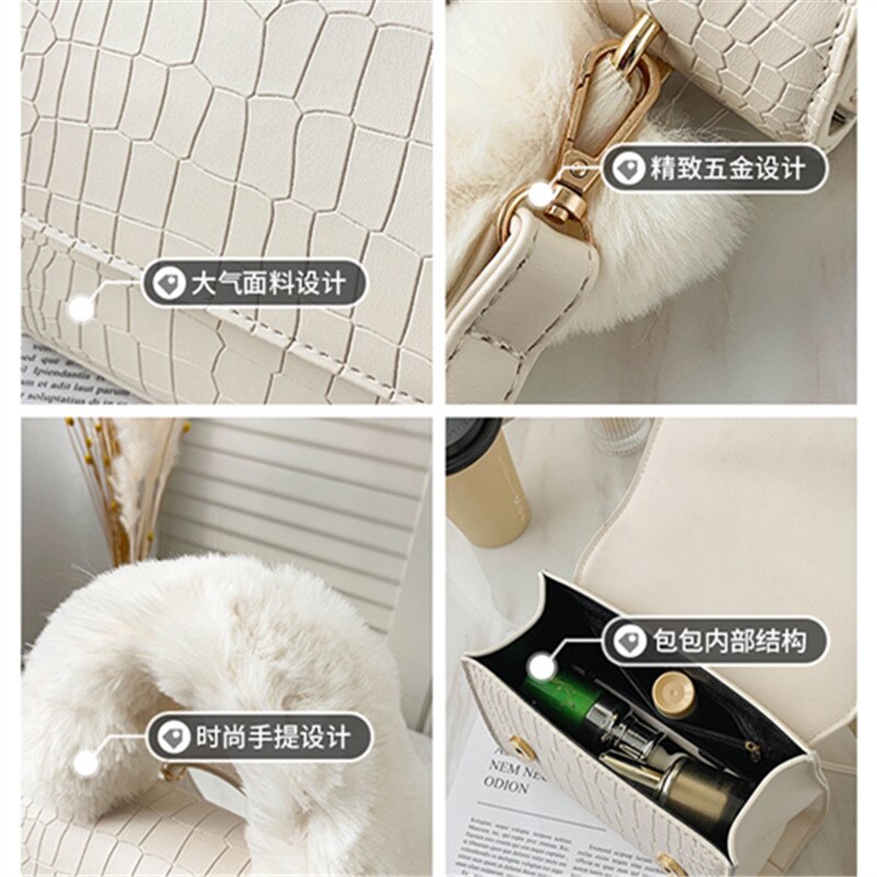 Unieke Tas Winter Vierkante Bag Pluche Handtas & Elegante Schoudertas Messenger Bag Breedte 20Cm Hoogte 16cm