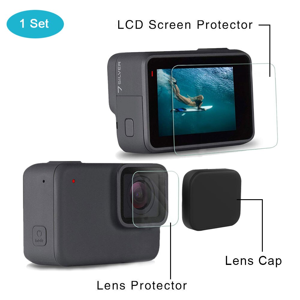 Cristal templado lente pantalla LCD Protector para Go Pro Gopro Hero 5 6 7 Hero5 Hero6 Hero7 Cámara tapa de la lente Protector Film Set: Protective Set / for Gopro5