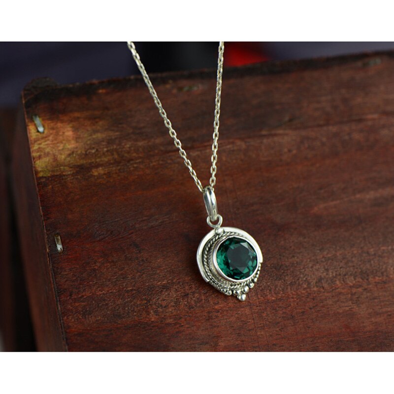 Ægte rent 925 sølv smaragd vedhæng til kvinder med naturlige sten antikke retro halskæder & vedhæng pendentif argent