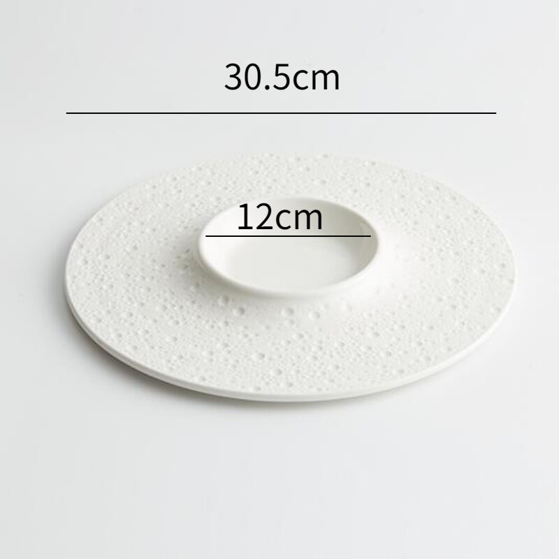 white ceramic western plate Round Meteorite Flat Plate Volcanic Vegetable Plate High-end hotel club table decoration: 12 inches