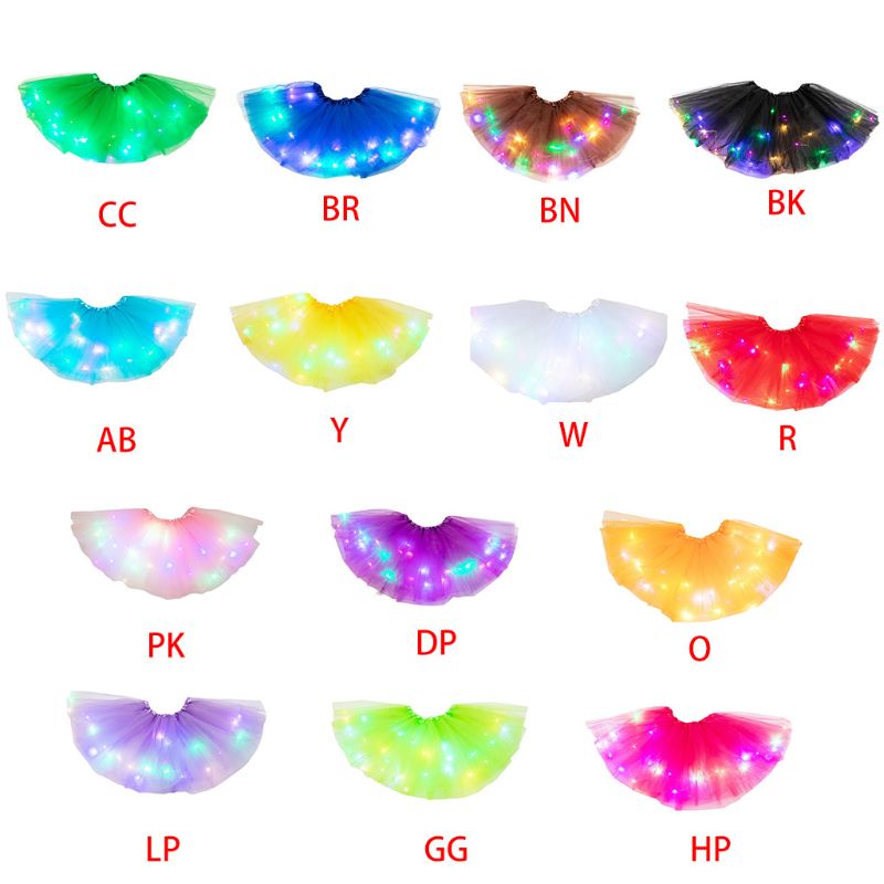 Kleine Meisjes Led Light Up Tutu Rok Neon Kleurrijke Lichtgevende Party Dans Jurk 4X7C