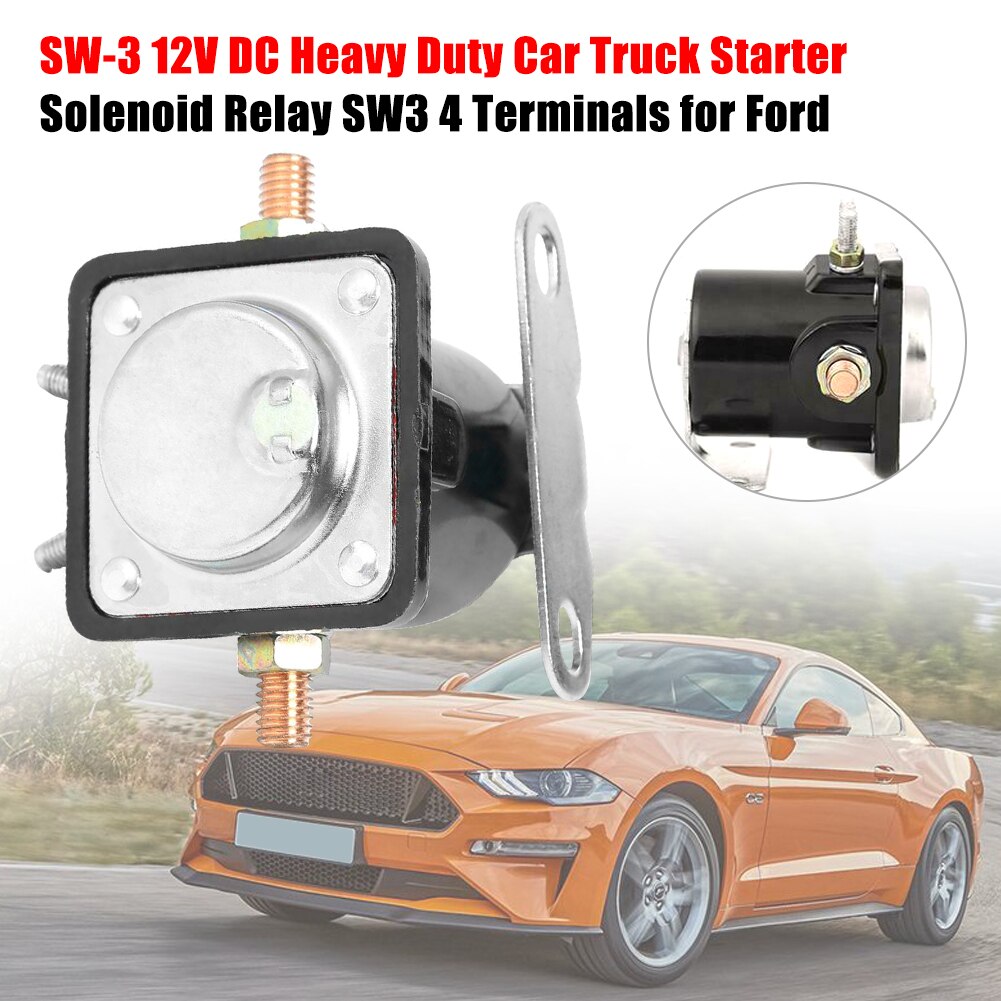 SW-3 Heavy Duty Car Truck Starter Solenoid Relay 4 Terminal for Ford 12V Replace