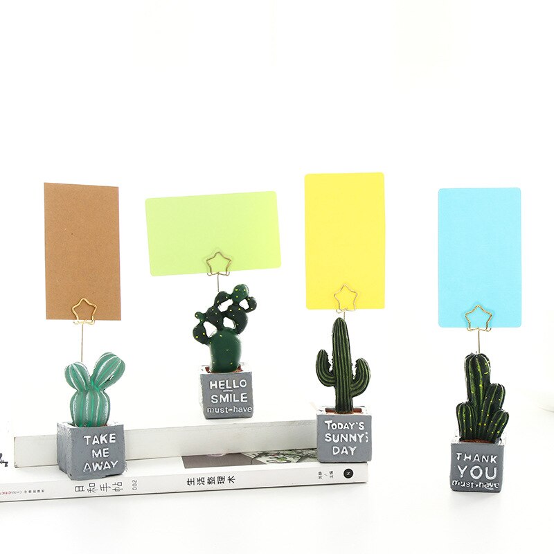 Mini Mesa de plantas con cactus, soporte de clip para notas fotográficas, organizador de resina, papelería, decoración de oficina, suministros escolares, F972