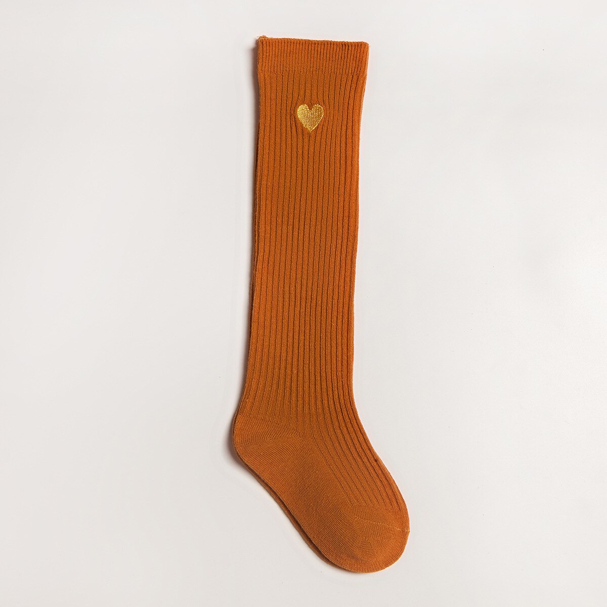 1 paio di calzini alti per bambini calzini caldi per ragazze cuore in cotone solido calzini sportivi per bambini calzini lunghi per bambini primavera nuovi arrivi: Brown / 7-10 years old