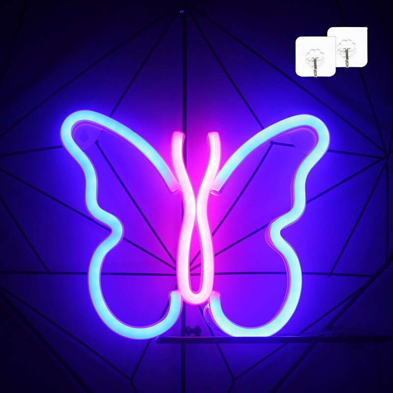 ineonlife Blue Pink Butterfly Neon Light Signs LED Wall Hanging Art For Shop Kids Room Decor Xmas Brithday Battery/USB