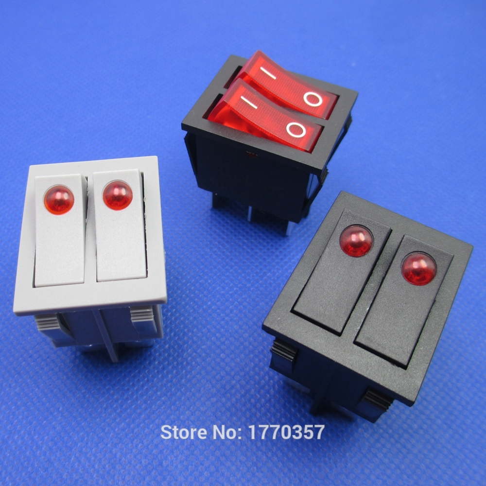 2pcs brand button rocker switch double electrical switch for warmer oil heater 6 pins with light On-Off 16A 250VAC