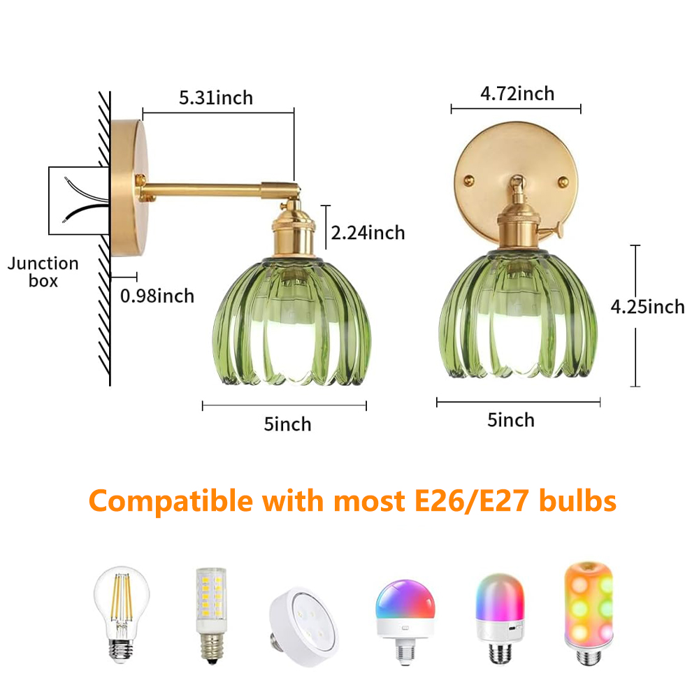 Japansk retro blomstervegglampe i glass moderne enkel nattbordslampe til soverom/studie ledet-speillampe nordisk vegglampe