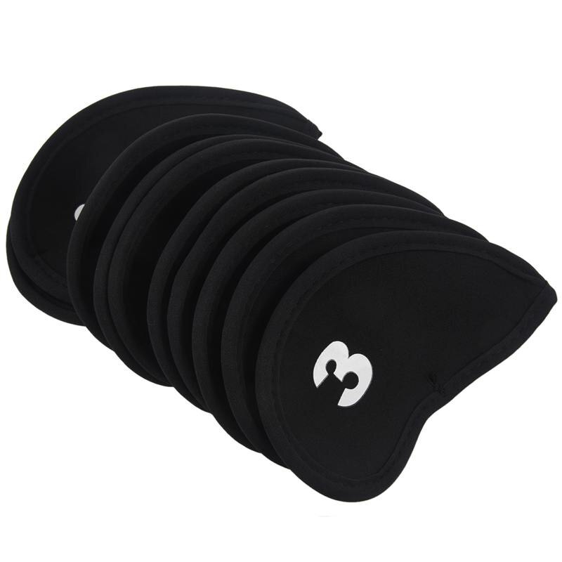 Set van  of 10 golfijzers headcover neopreen club wedge beschermende headcovers zwart: Default Title