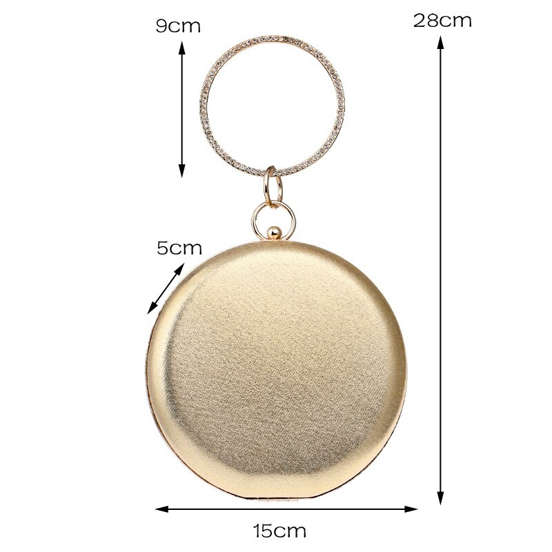 Sacs à main avec anneau et diamants pour femmes, pochette de soirée à poignée ronde, sacs à bandoulière à chaîne pour femmes, sac en argent pour maquillage circulaire de fête