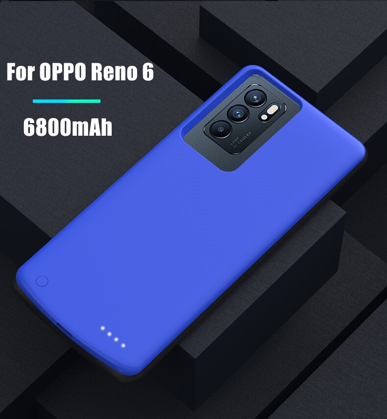 Fundas para cargador de batería para OPPO Reno 6 Pro, fundas para batería de 6800mAh, cubierta de carga de Banco de energía de respaldo para OPPO Reno 6 Pro + funda de energía: Blue For Reno 6