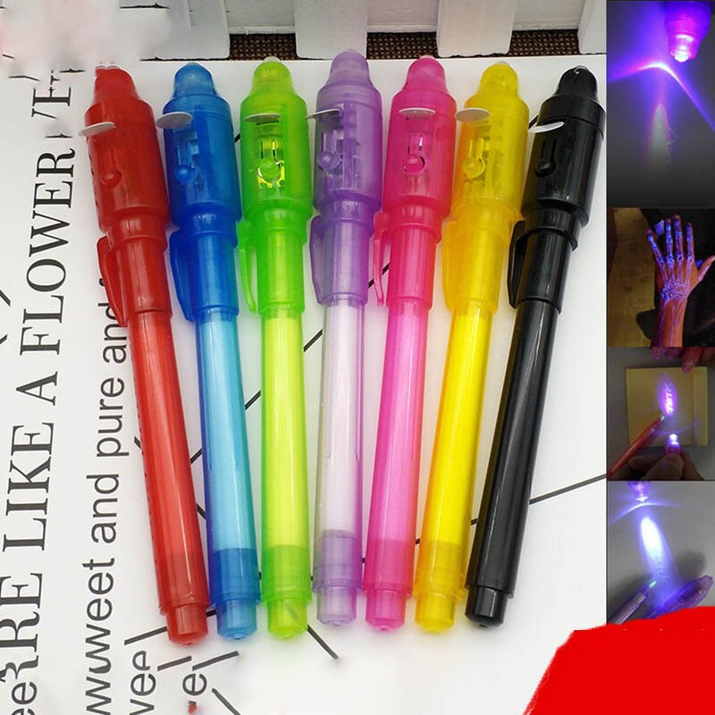 Big Head Luminous Light Pen Magic Purple 2 In 1 UV Black Light Combo Drawing Invisible Ink Pen Learning Education Toys For Child