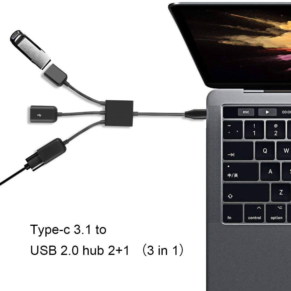 Kebidu OTG 4 puerto de tipo-C Cable USB Hub de carga de Cable de adaptador de conector USB 3,1 tipo C a Micro cargador de alimentación USB Cable