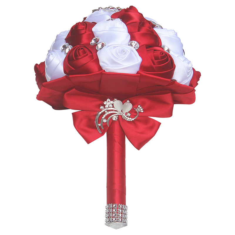 Borgoña cinta de seda blanca rosa con flores artificiales de espuma flores de boda ramos de novia ramo de dama de honor W291
