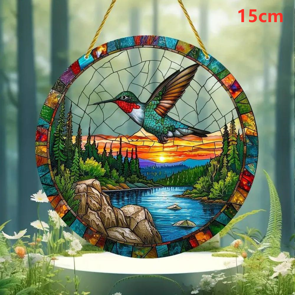 Acrylic Colorful Hummingbird Sun Catcher Rainbow Bird Wind Chimes Crafts Hanging Decor for All Seasons Home Garden Decoration