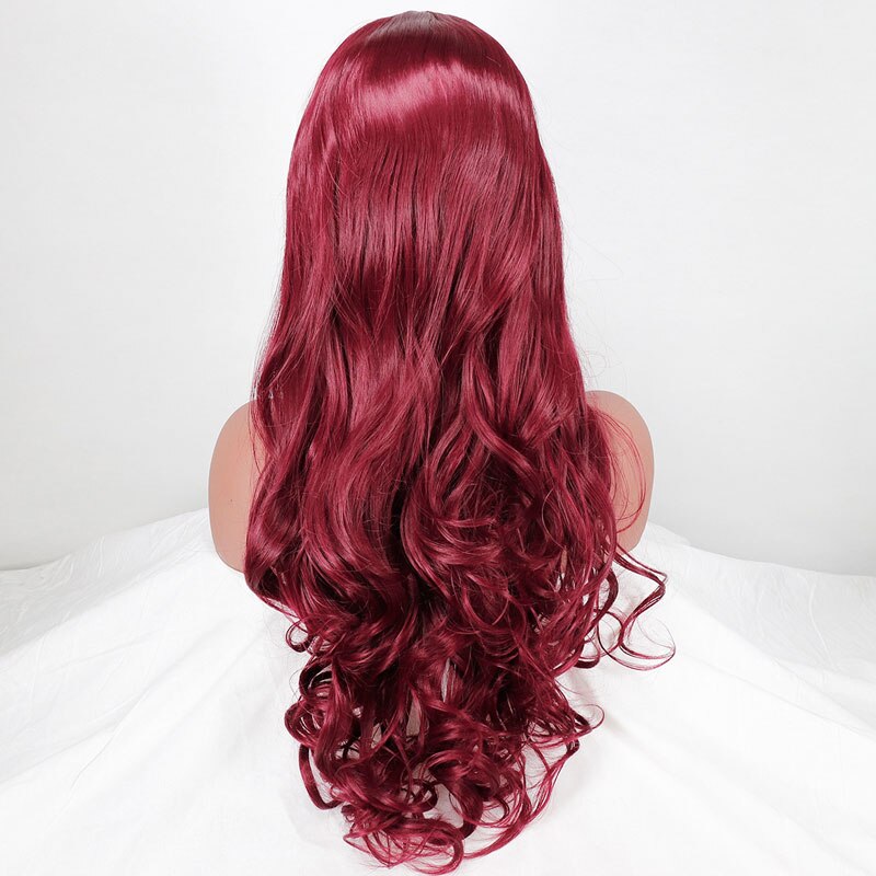 Bombshell Wine Red Burgundy Body Wave Synthetic Lace Front Wig Heat Resistant Fiber Middle Parting With Baby Hair For Women Wigs