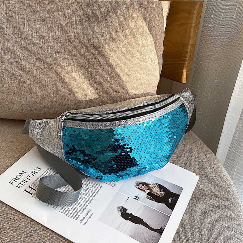 Sequin Taille Tas Glitter Fanny Pack Vrouwen Riem Tas Dames Kleurrijke Hip Bum Pouch Purse Festival Pouch Met Verstelbare band: Blue