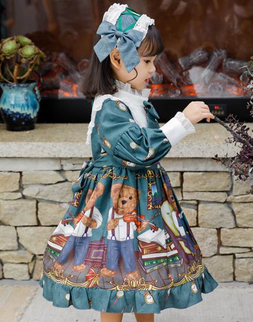Lolita meisjesjurk in de stijl van een schattige beer met lange mouwen en een hoofdband  e20264 kinderen