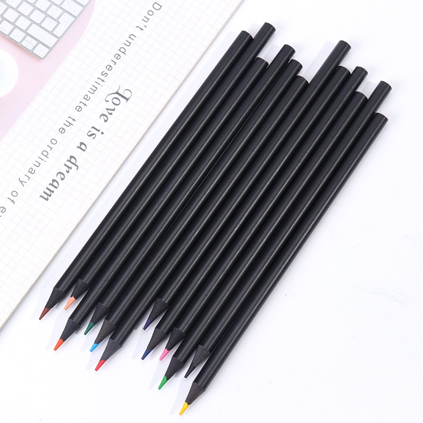 12 Kleur Zwart Houten Potloden Schilderij Pen Kleur Lood Potlood Schrijven Schilderen Kantoorbenodigdheden Potloden Voor Studenten
