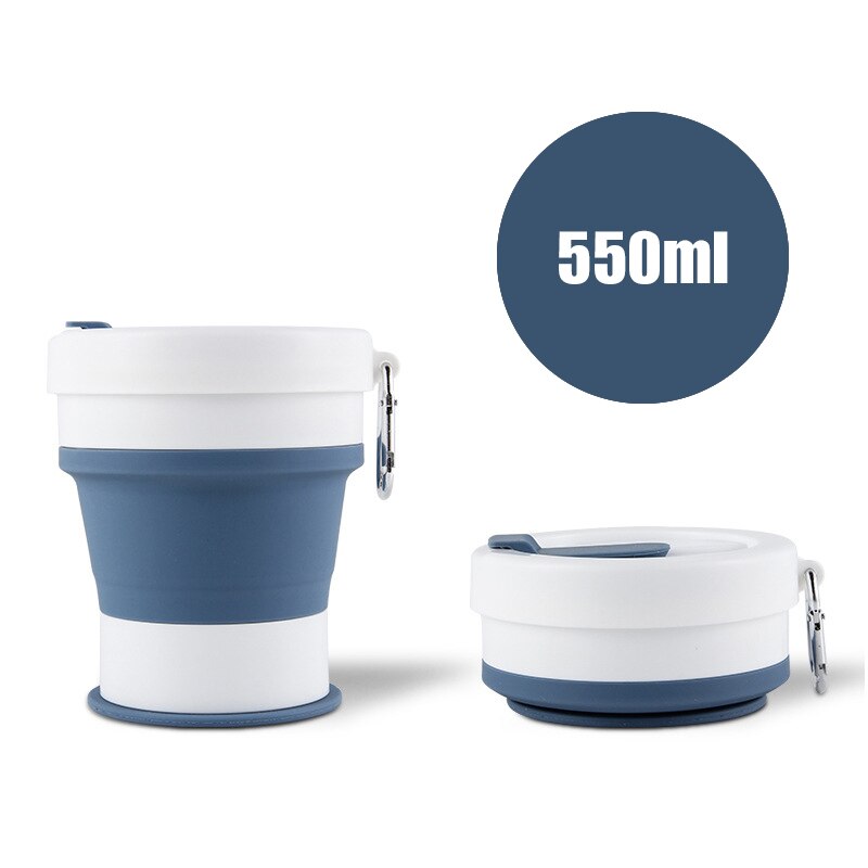 Opvouwbare Siliconen Cup Mokken Draagbare Siliconen Telescopische Drinken Inklapbare Silica Koffie Cup Met Deksels Reizen 350ml en 550ml: 550ml Blue 01