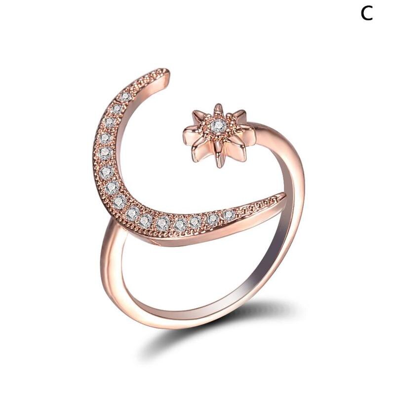 Legering Zilveren Maansikkel Ringen Gouden Ring Trouwringen Voor Vrouwen Mode-sieraden Femme Verstelbare Engagement Ring: Rose Red