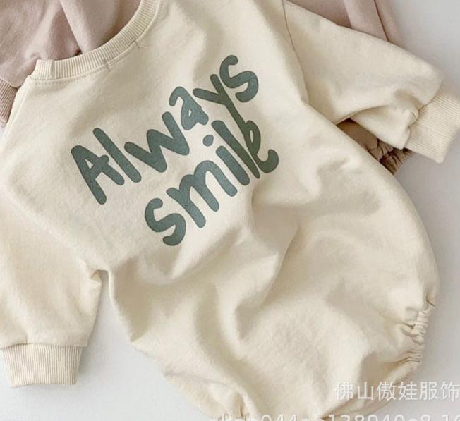 Baby Katoen Bodysuit Eenvoudige Smiley Print Jongens Kleding Baby Meisje Lange Mouw Jumpsuit Losse Pasgeboren Herfst Kleding: beige / 12M