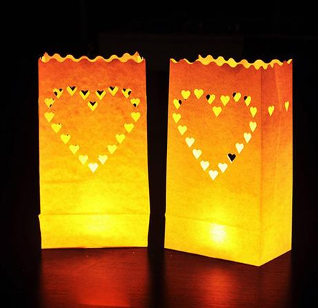 10 stk / parti udendørs lys lanterne stjerner te lys holder papir lanterne lys taske til festlige festartikler bryllup dekoration: Stort hjerte