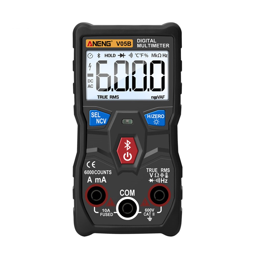 V05B APP Digital Meter Multimeter Auto Ranging Strong Toughness Electric Portable True RMS Bluetooth AC/DC Tester: Black