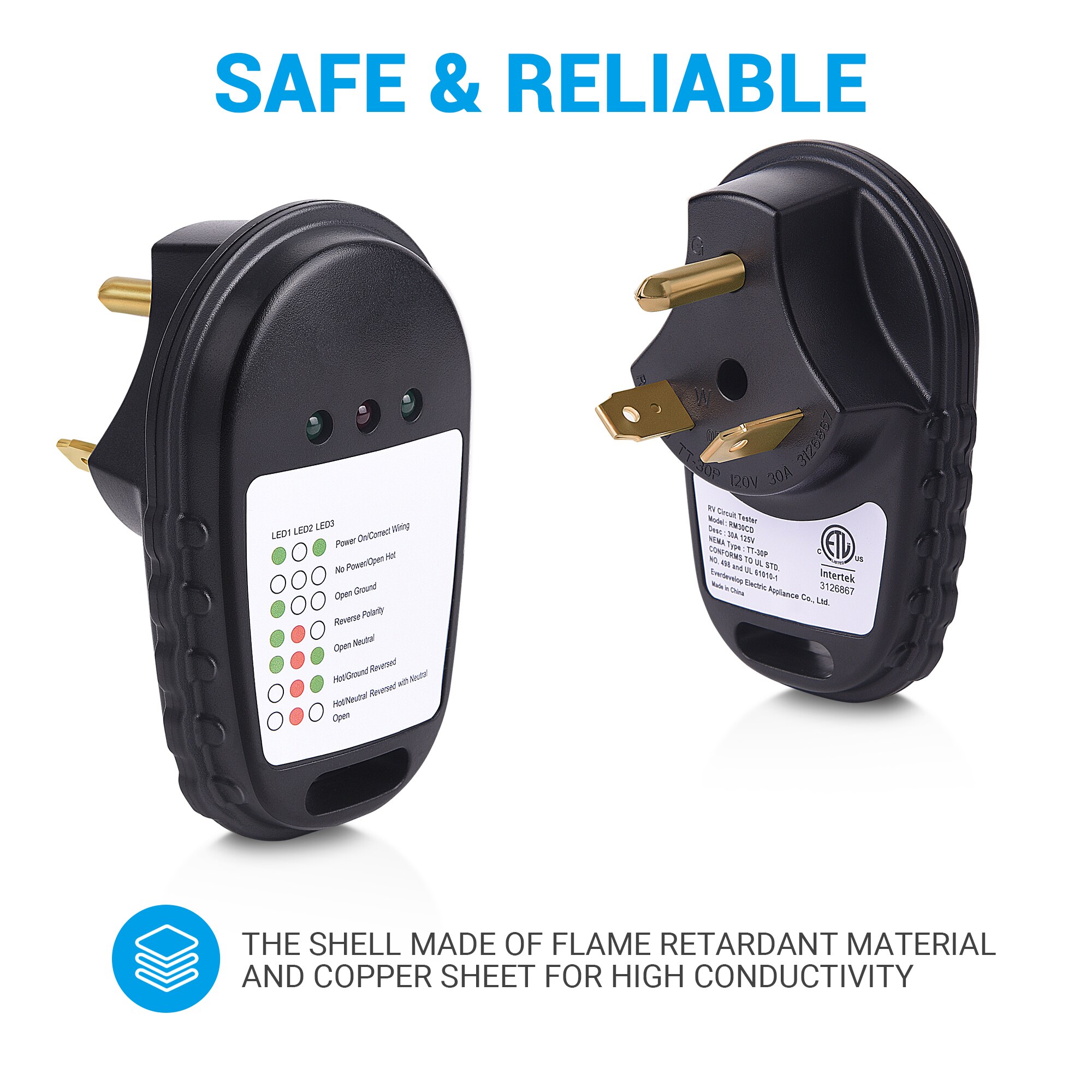 Mictuning 30Amp Rv Circuit Tester Nema TT-30P Rv Power Voetstuk Tester Bakje Analyzer Met Led Licht Indicator Voor Camper