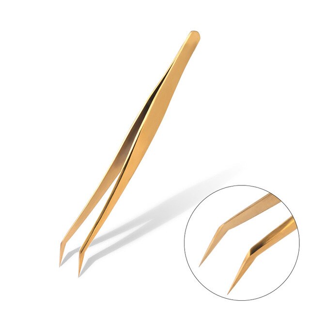 Nail Art Rhinestones Tweezers Stainless Steel Curved Straight Tweezer Nipper Picking Sequins Beads Stickers Nail Art Tool: Gold