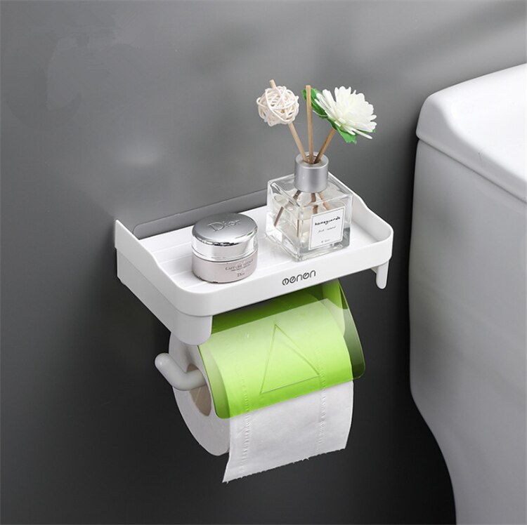 Wall Mount Roll Paper Storage Rack Multi-function Toilet Paper Holder Rack Bathroom Rack Shelves 3 Colors: Green