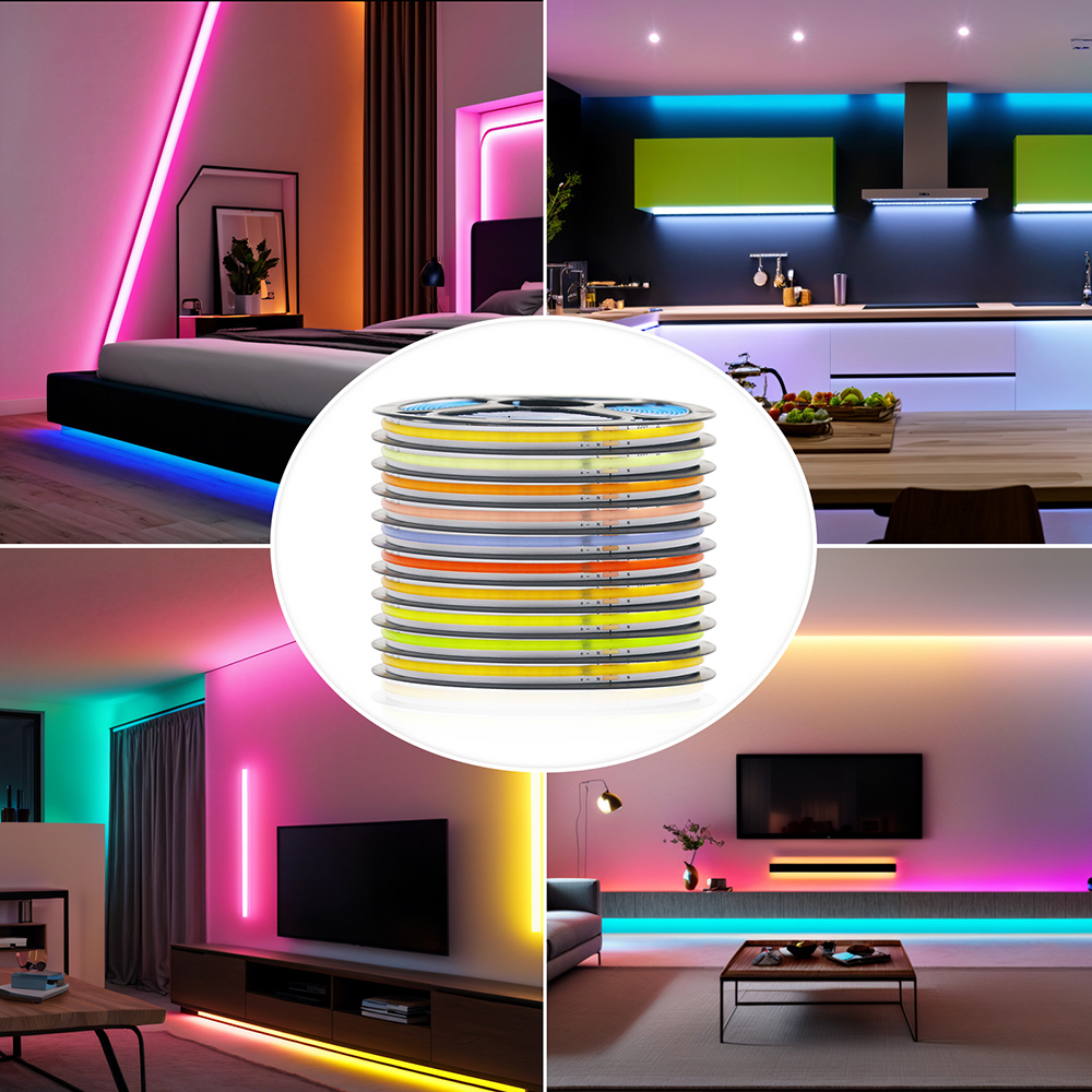 Led-stripe cob 220v høy lysstyrke 5m 10m 20m 50m fleksibel lysbånd med ic-likeretter 230v 240v ac 240 led/m lineær belysning