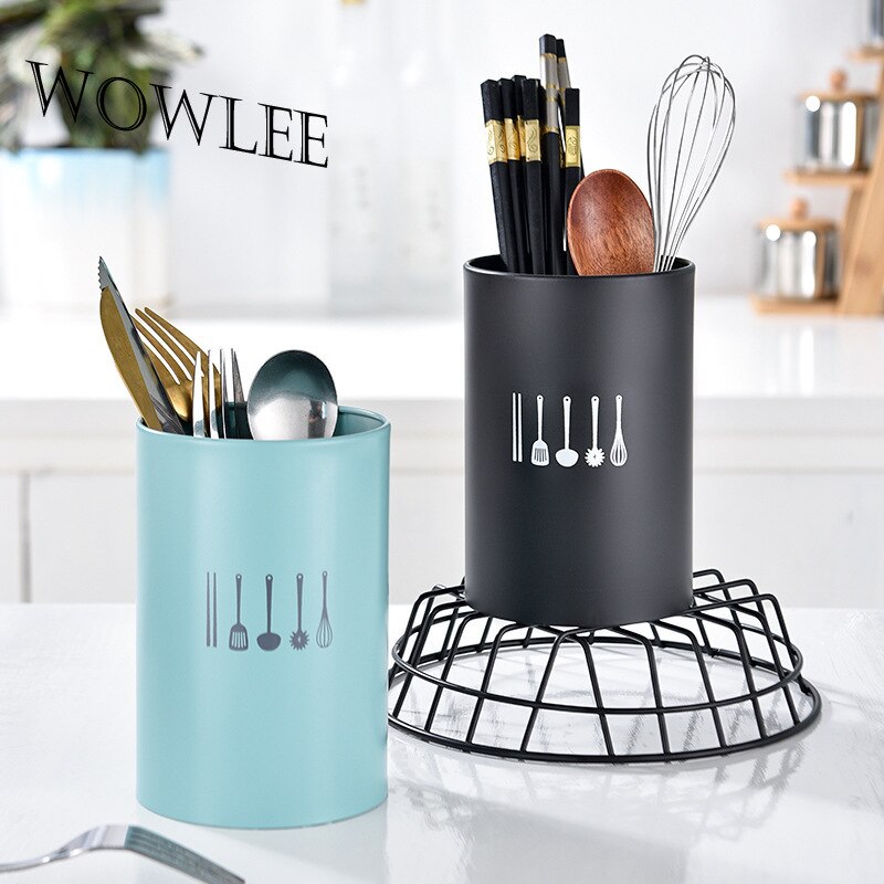 Stainless Steel Cutlery Holder Drainer Rack Home Kitchen Round Chopsticks Storage Tube Spoon Fork Organizer Shelf Spoon Holder