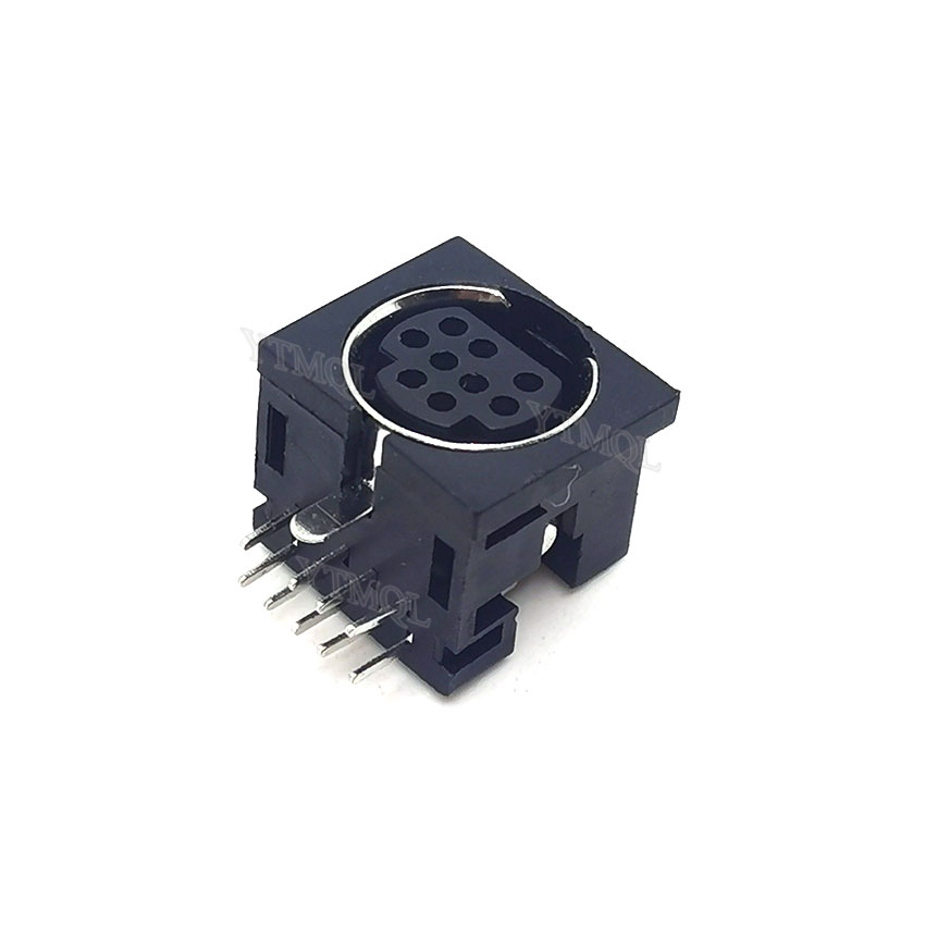 1pcs Mini Din 9 Pin Female Male Din Sockets MD-SM Shield Right Angle Through Holes PCB Circular Receptacle Connector: Brown