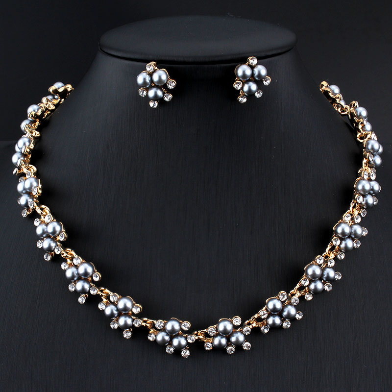 Jiayijiaduo Evening Dress Wedding Imitation Pearl Jewelry Sets Necklace Earrings for Charm Women Clothing Accessories Gold Color