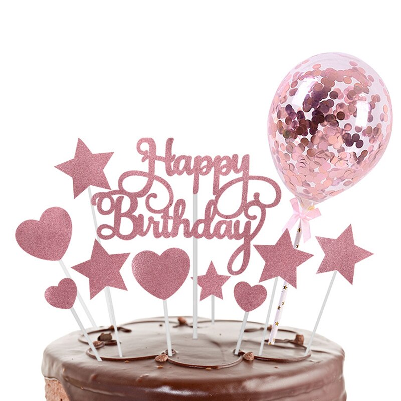 Adornos para pastel de oro rosa, confeti artesanal, decoración de tartas, estrellas, decoración para magdalenas, cumpleaños de adulto, decoración de feliz cumpleaños chico chica, 22 Uds.: D