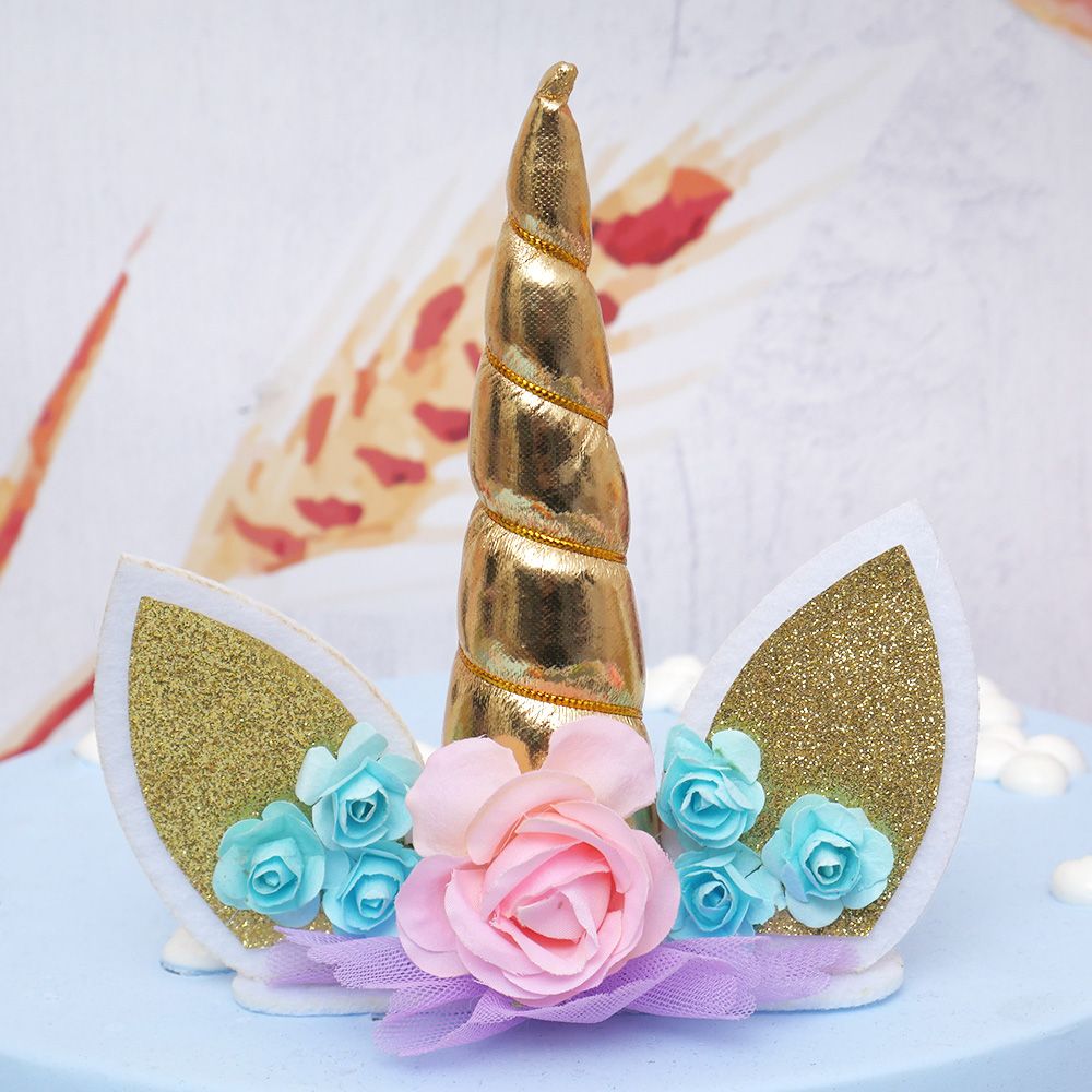 14 cm Goud Zilver Eenhoorn Hoorns Cake Topper Kids Verjaardagstaart Decoratie Halloween Verjaardagsfeestje Event Cake Tool: gold