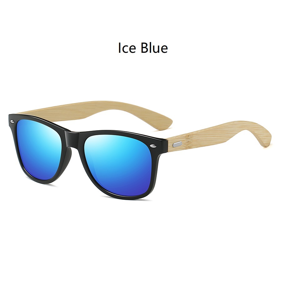Mode Bamboe Hout Vintage Vierkante Zonnebril Mannen Vrouwen Luxe Zonnebril Houten Rijden Vissen Uv400 Brillen: Ice Blue