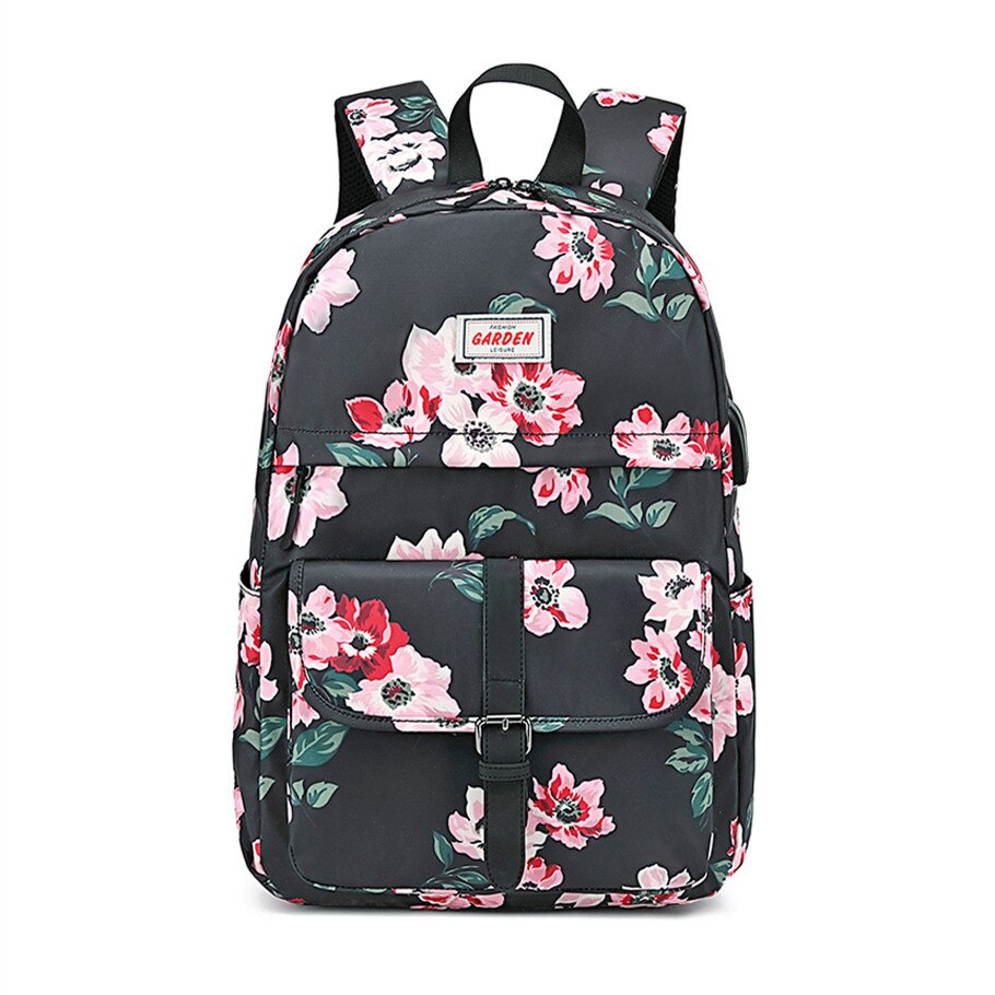 Fengdong – sac à dos d&#39;école à fleurs vintage pour filles et femmes, grand sac de voyage pour enfants: black