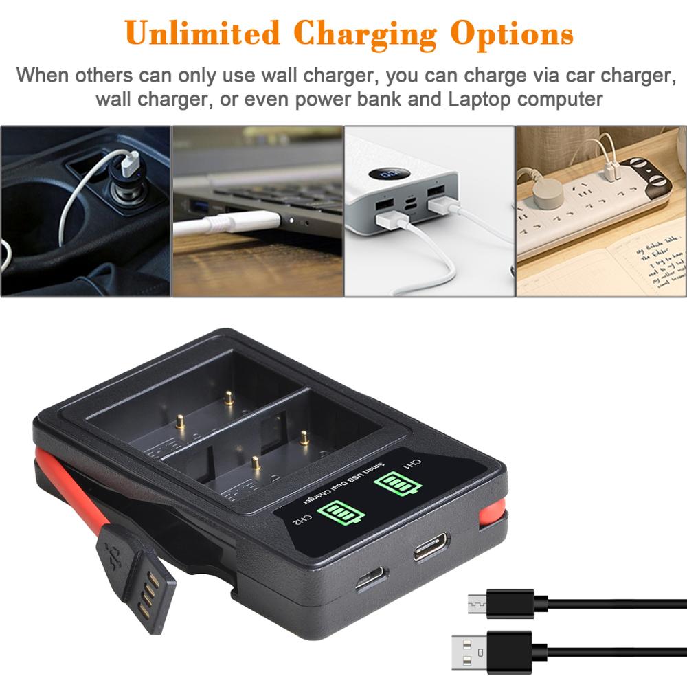 EN-EL3e EN-EL3 EL3e Battery + LED Built-in USB Dual Charger with Type C Port for Nikon D50 D70 D80 D90 D100 D200 D300 D300S D700