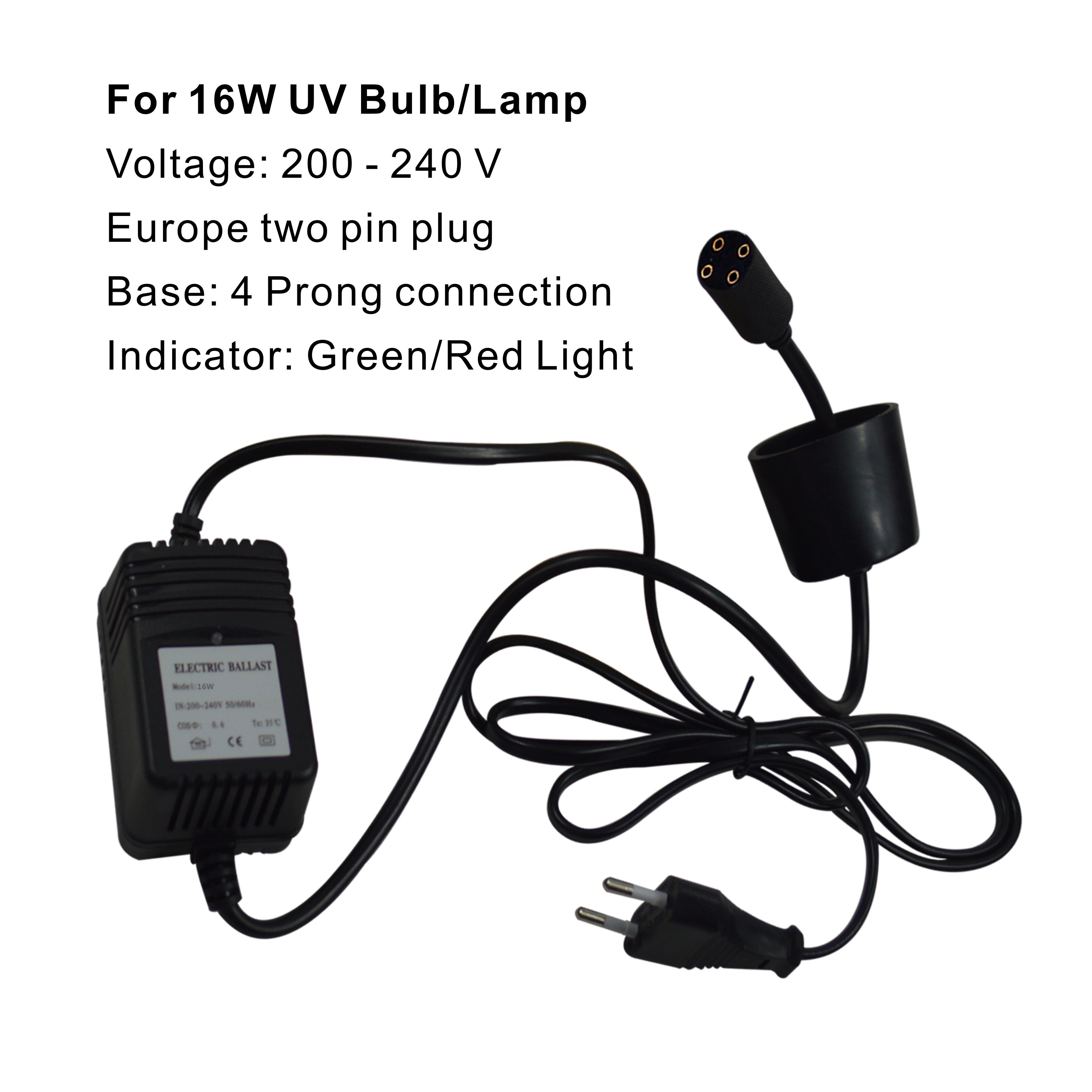 Ballast til 16w ultraviolet uv lys vandsterilisator 2 gpm, spænding : 200 - 240v,  europa to-benet stik