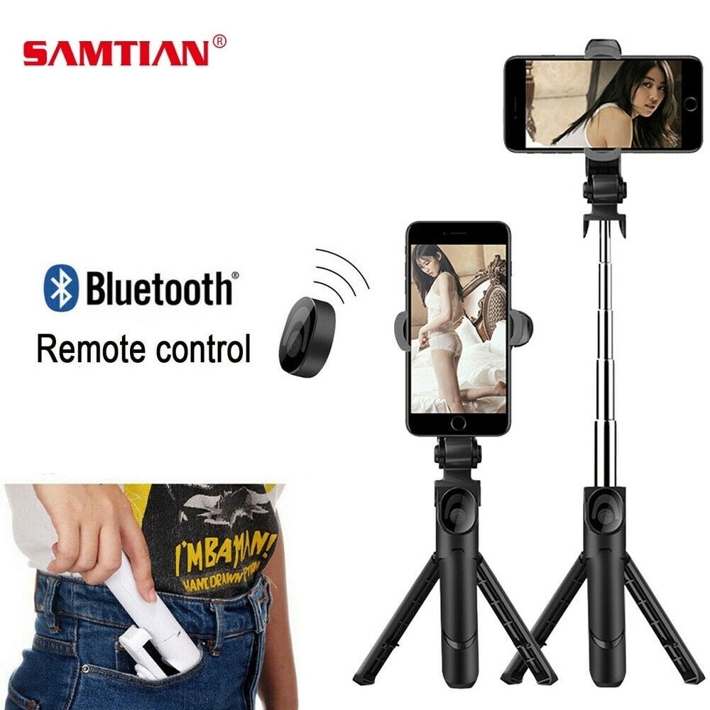 samtian wireless bluetooth selfie stick foldable mini tripod handheld monopod Extendable stand with Remote Control for all phneo