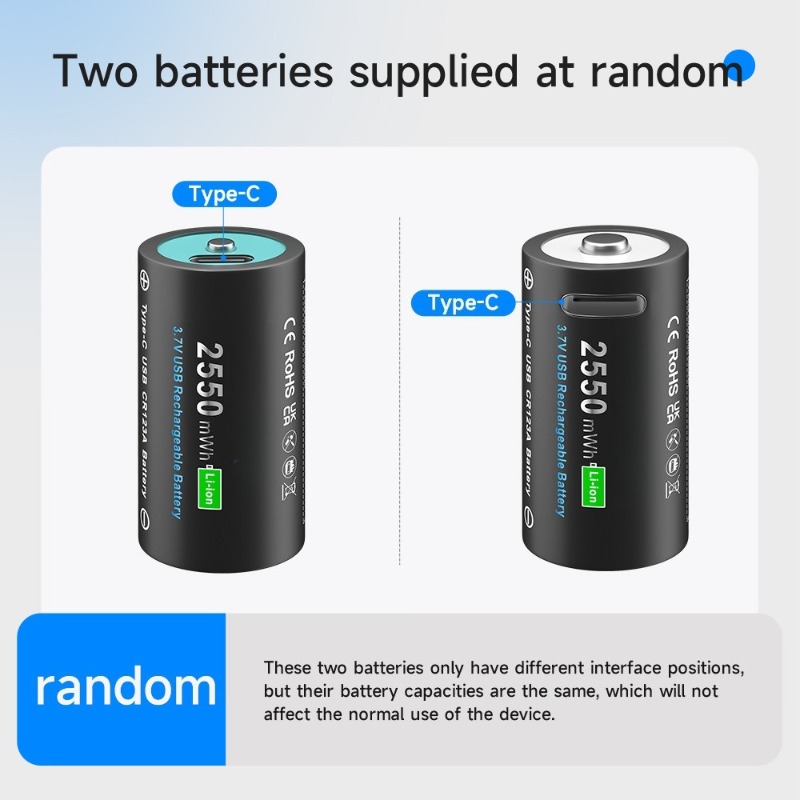 Batteria ricaricabile CR123A CR123 16mmX35mm con ingresso USB per torcia portato RCR123 RCR123A Batteria 3,7 V 2550 mAh