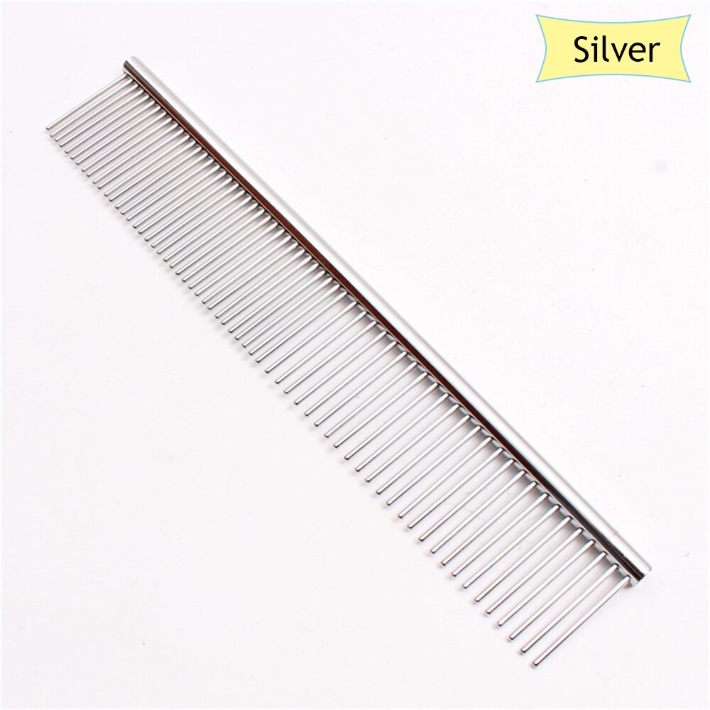 1PC Multicolor Pet Dog Cat Hair Comb Metal Double Row Brush Grooming Hair Steel Comb Beauty Cleaning Supplies: silver
